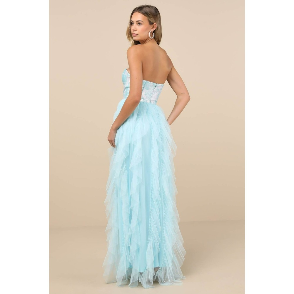 Lulus Malley Light Blue Ruffled‎ Tulle Maxi Dress Women's Size Medium - Picture 8 of 8